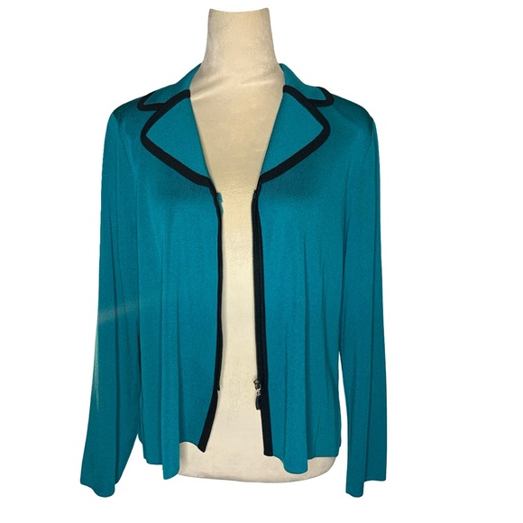 Exclusively Misook Zip Front Teal and Black Jacket - Picture 1 of 4
